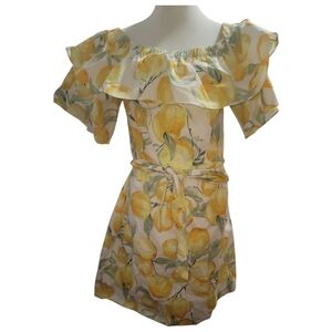 Betsey Johnson nwot Lemon yellow white Print Off-Shoulder Dress sundress summer